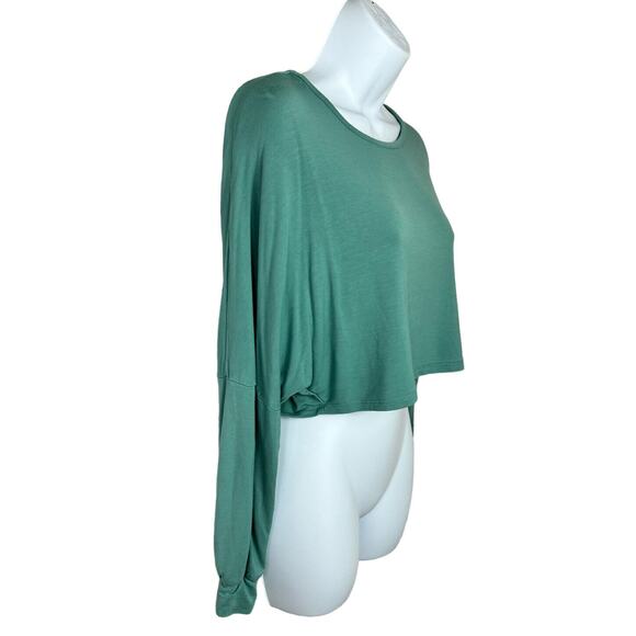 Lulu's Sage Green Crop Top Sz XS Oversized 3/4 Sleeve Loose Blouse - Picture 3 of 5